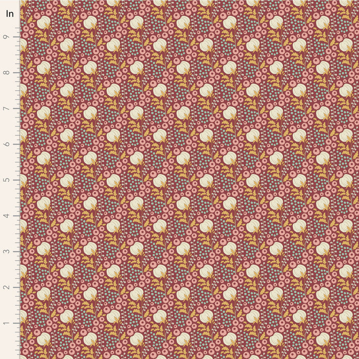 Tilda Sanctuary floral fabrics fat quarter bundle of 5 cotton fabrics - blue, green, maroon, ochre.