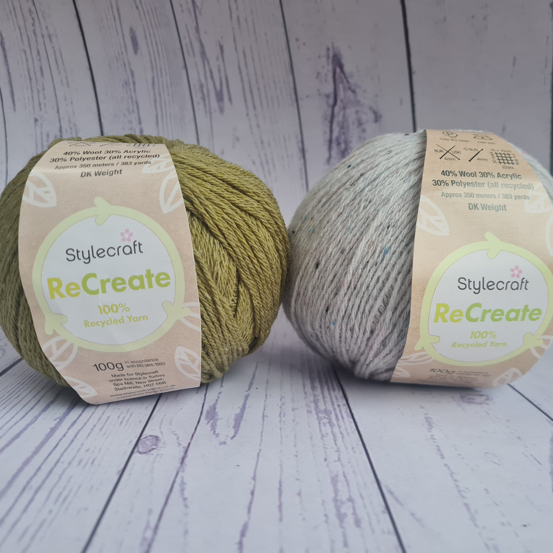 ReCreate Recycled DK yarn by Stylecraft. 100g Wool, Acrylic, Polyester