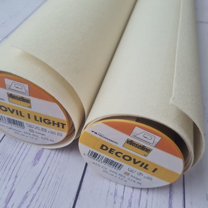 Decovil 1 and Decovil light: Fusible Interfacing/Interlining heavy Vilene. Beige. By the 1/4 m