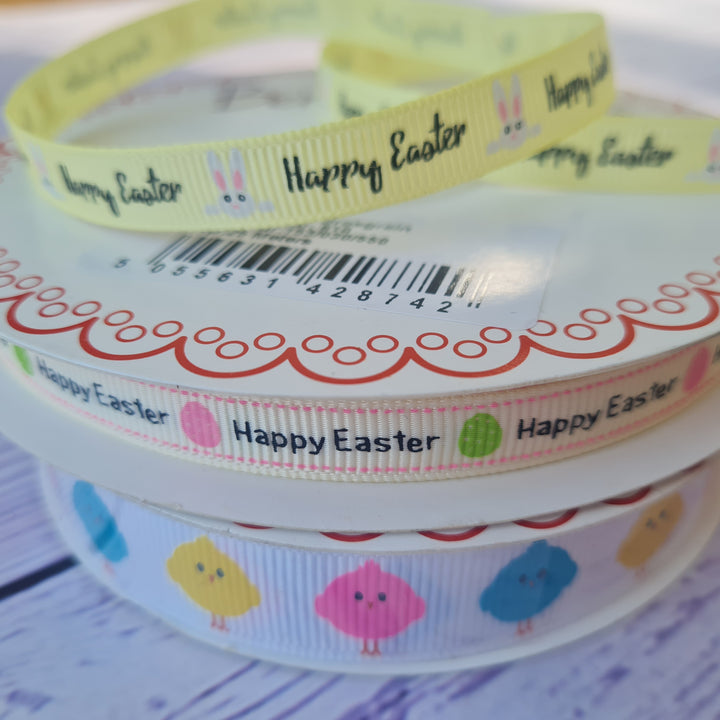 Happy Easter ribbon cotton/ grosgrain ribbon by Bertie's Bows. Per 2m/ 3m.