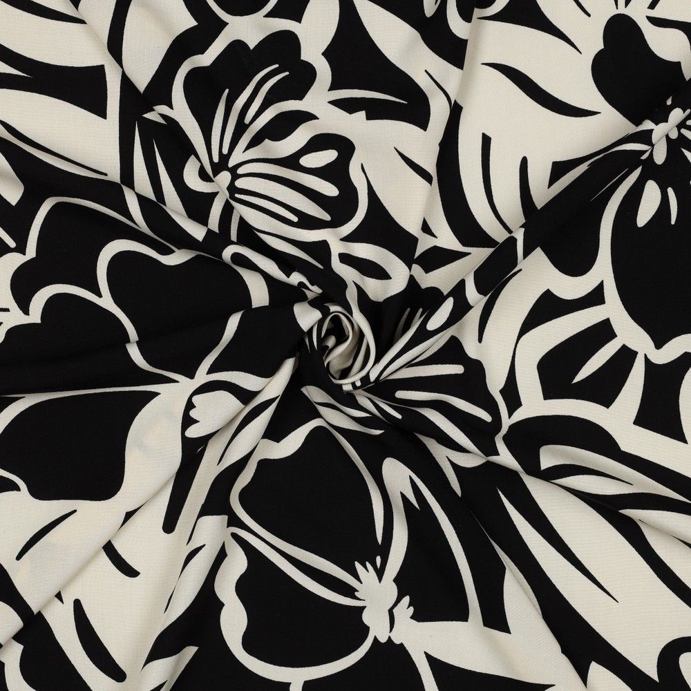 Outline / Abstract Floral Viscose Challis  dressmaking fabric. Per 1/2m