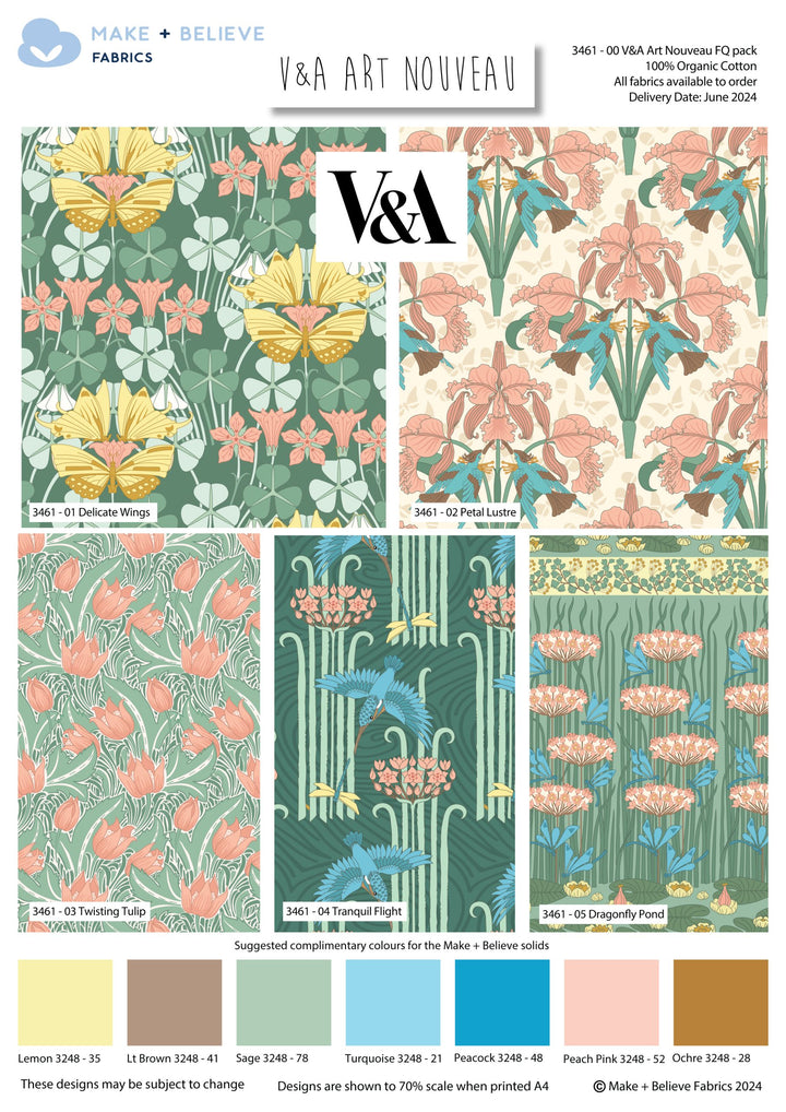 Art Nouveau – V&A Organic Cotton Fat Quarter bundle of 5 fabrics