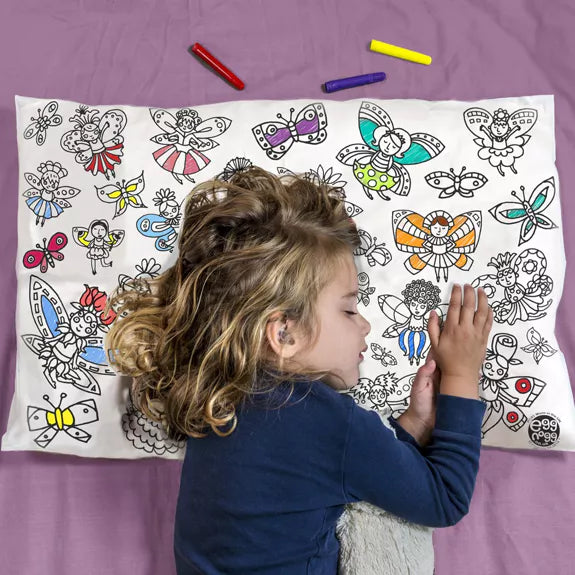 Colour in kids Pillowcase by Eggnogg - Fairies, Space and Christmas