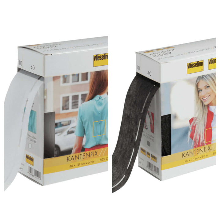 Vlieseline Iron on Fusible Edgefix: 5cm. White/charcoal. 2VGP1-10/86