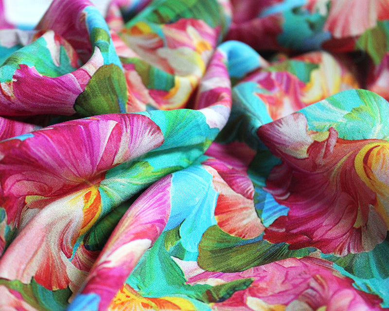 Little Johnny Floral Viscose Challis Floral dressmaking fabric. Per 1/2m