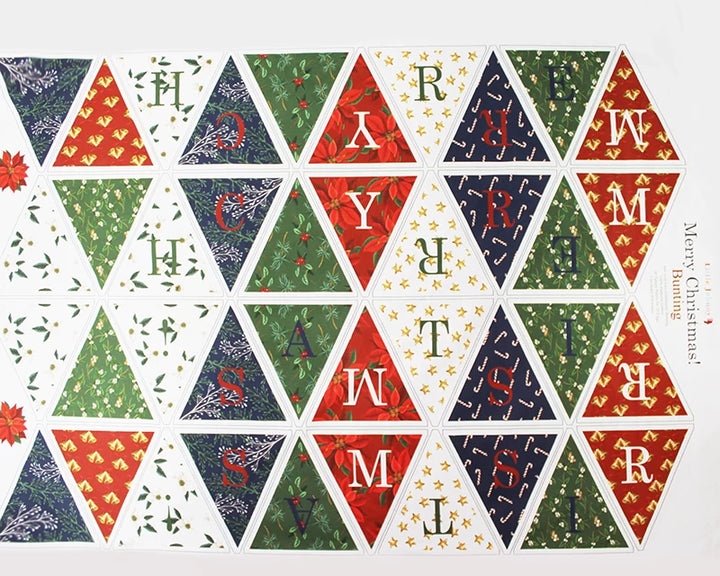 Merry Christmas bunting. Cotton Fabric Panel. 1m x1.5m, 40 flags. Little Johnny