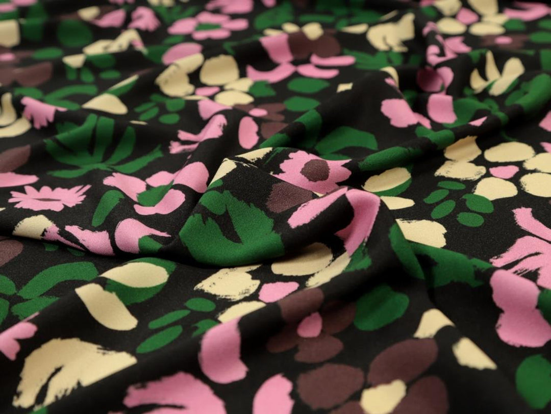 Black Jude Floral Viscose Twill. Fabric Godmother dress fabric per 1/2m