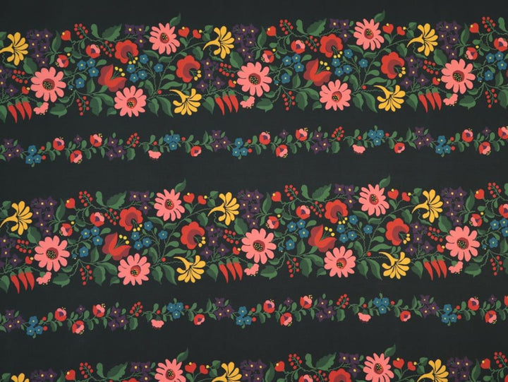 Navy Joni Vintage Floral Stripe ECOVERO™. Fabric Godmother dress fabric per 1/2m