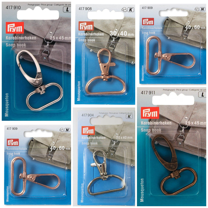 Prym Snap Hooks Swivel Clip Fasteners (bag making keys) 30 mm/40 mm various metal