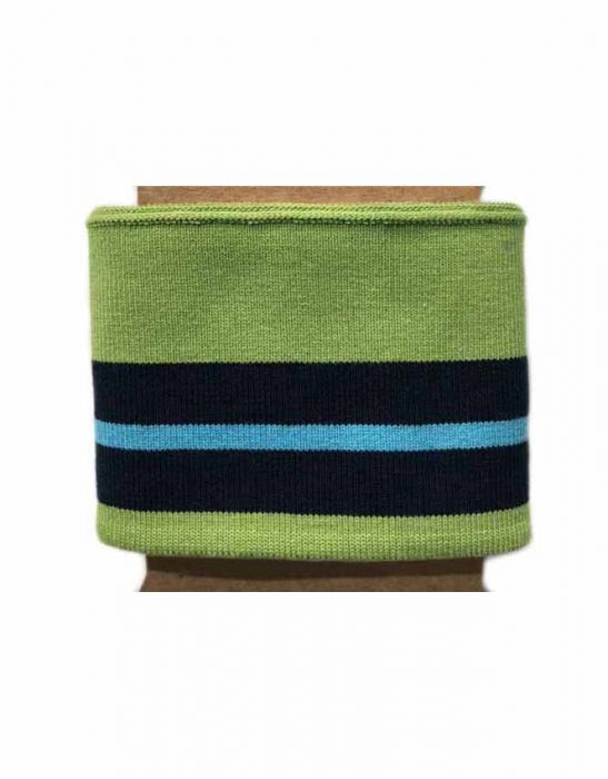 Multi Stripe Rib Knit Cuffing. Finished edge cotton Fabric: cuffs and waistbands.