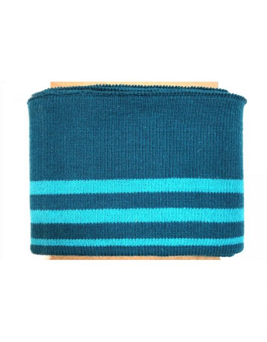 Multi Stripe Rib Knit Cuffing. Finished edge cotton Fabric: cuffs and waistbands.