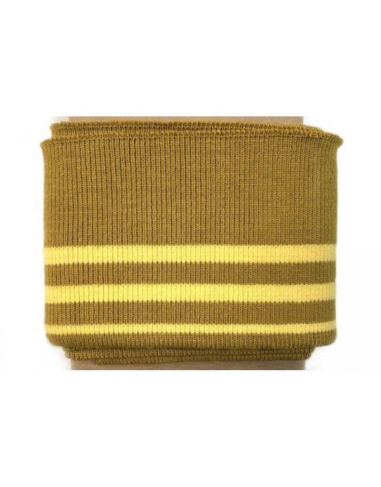 Multi Stripe Rib Knit Cuffing. Finished edge cotton Fabric: cuffs and waistbands.