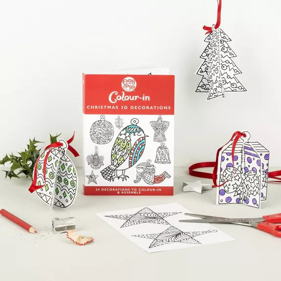 The Eggnogg Colour-in 3-D Christmas Decorations card book - 24 decorations