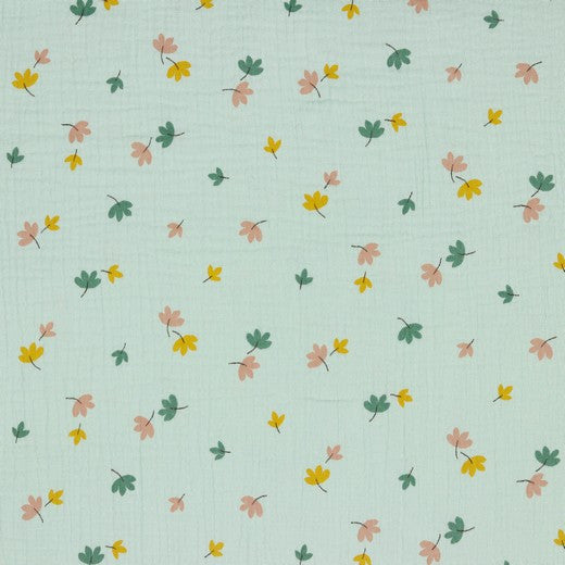 Leaves Organic Cotton Double Gauze Muslin dress fabric by the half metre.