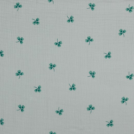 Lucky Clover Cotton Double Gauze Muslin dress fabric by the half metre.