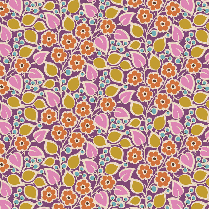 Tilda Pie in the Sky fabrics by the Fat quarter - cotton quilt fabric. Cerise/mustard