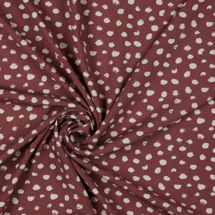 Random dots 100% Viscose Challis dress fabric by the half metre. Navy/green/black.