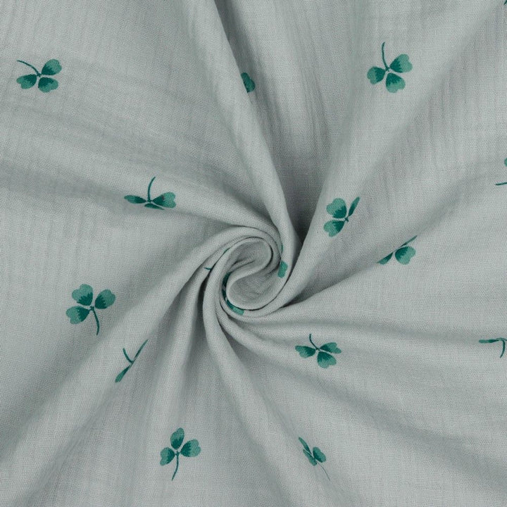 Lucky Clover Cotton Double Gauze Muslin dress fabric by the half metre.