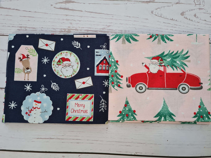 Christmas Post - Christmas fat quarters bundle of 5 quilting cotton Fabrics.