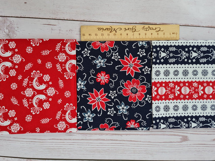 Scandi Christmas Red and Grey by the half metre quilting and craft cotton Fabrics.