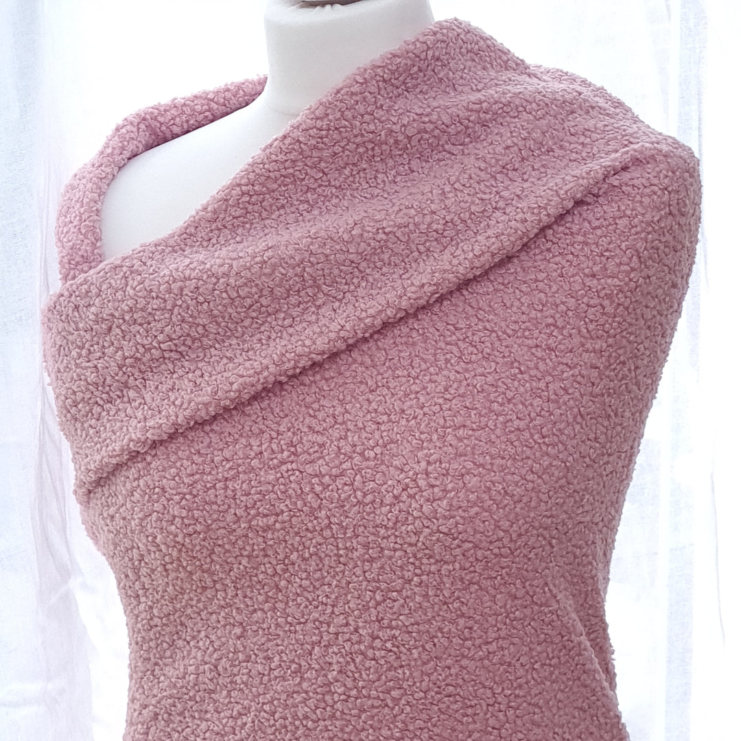 Boucle coating for dressmaking, cardigans, coats, jackets. Rose pink.