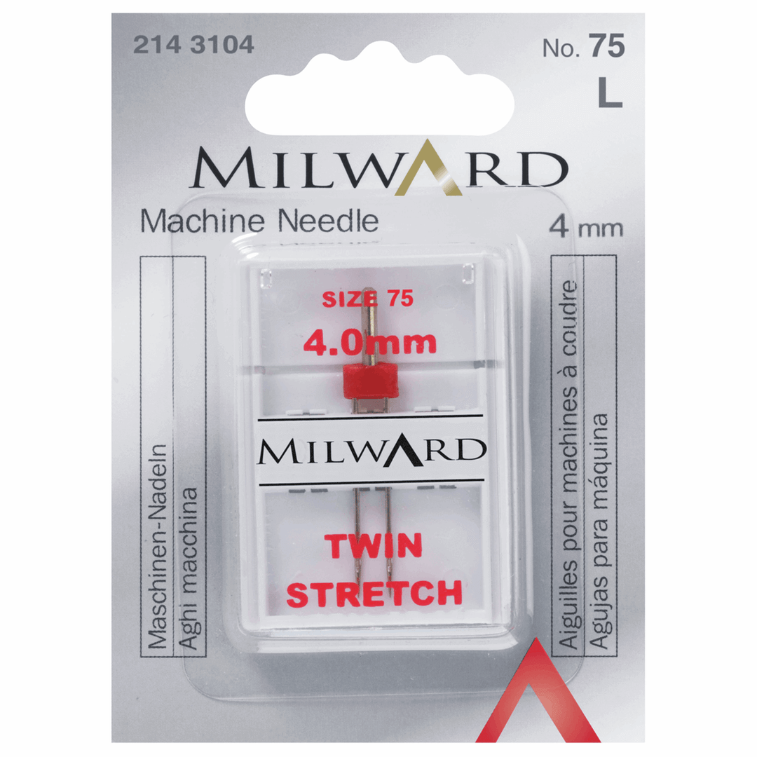 Twin sewing needles: universal 80/12 3 mm and stretch 75/11 2.5 mm and 4 mm. Milward