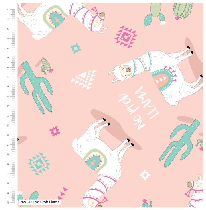 No prob Llama, fun cotton poplin. Kids, nursery quilting fabric. By the half metre.