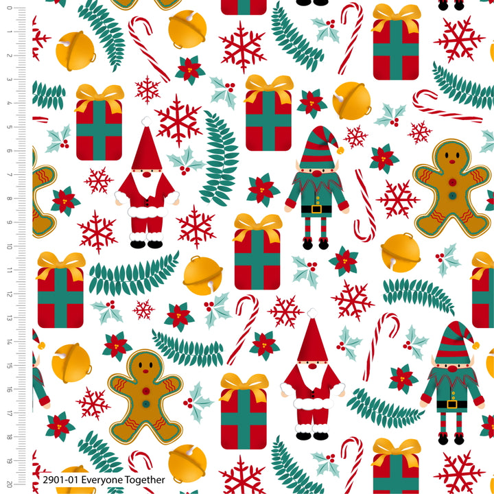 Gnome Santa Christmas fat quarter bundle of 5 quilting fabrics