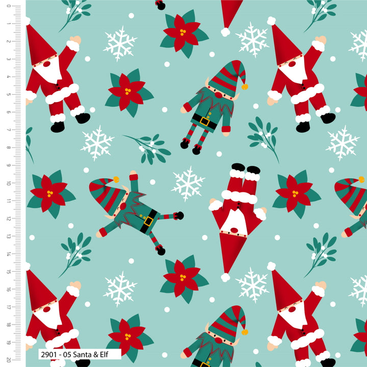 Gnome Santa Christmas fat quarter bundle of 5 quilting fabrics