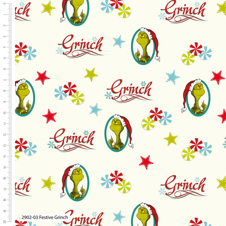 Dr Seuss Grinch Christmas fat quarter bundle of 5 quilting fabrics