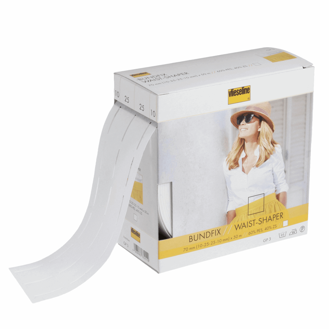 Vlieseline Vilene Bundfix Waist shaper/ Fuse and Fold Firm waistband: x 3cm /2.5 cm: Grey white