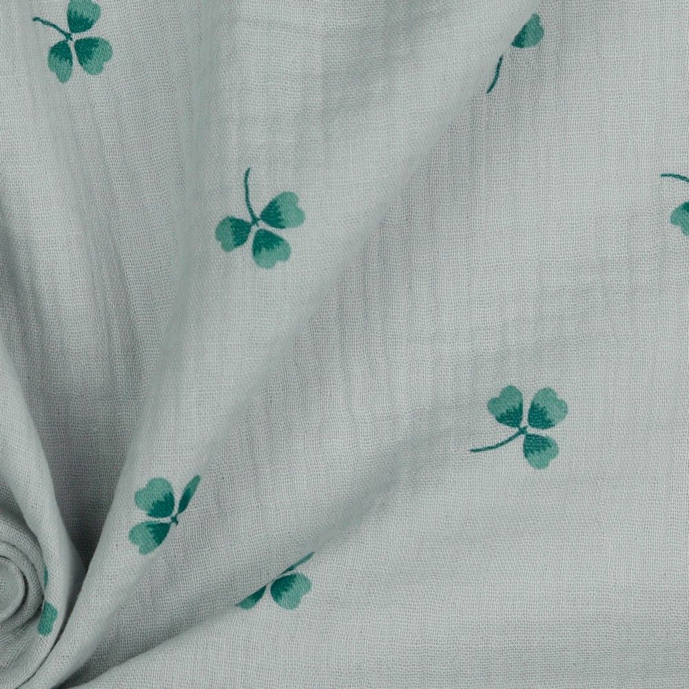 Lucky Clover Cotton Double Gauze Muslin dress fabric by the half metre.