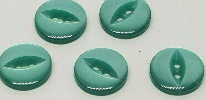 10 x Round Fish Eye Button 2 Hole Polyester - 11mm / 18L Green, navy and cream