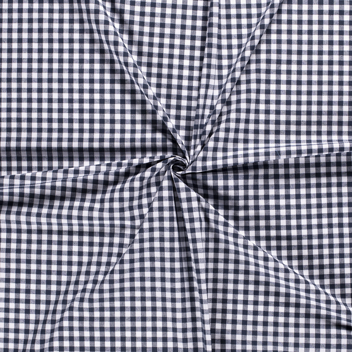 Premium quality 1/4 in Gingham Check Summer cotton fabric. Navy, ochre.