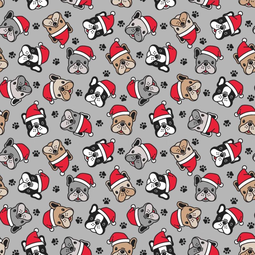 Christmas Pug cotton jersey knit T-shirt, dressmaking Oeko-tex fabric. By the half metre.