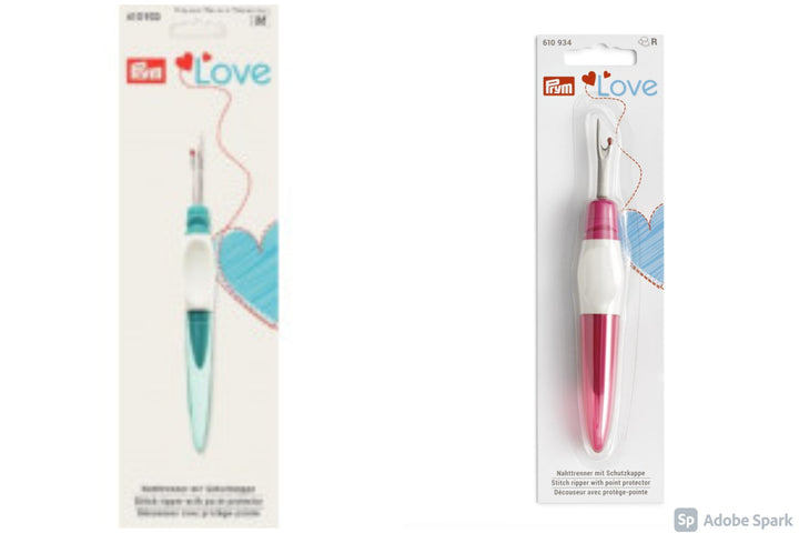 Prym Love ergonomic seam ripper stitch unpicker. sewing essential tool. Small, large.