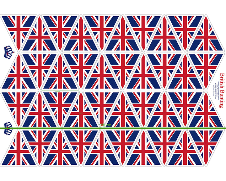 UK flag bunting Union Jacks. Cotton Fabric Panel. 1m x1.5m, 40 flags