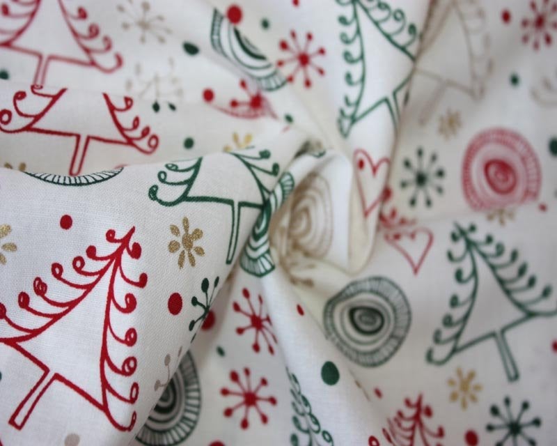 Swirly Metallic Christmas craft/quilting cotton fabric. Red or cream. By the half metre.