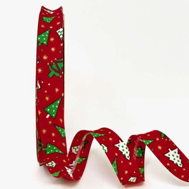 Christmas themed 18mm/30 mm bias binding. Green, white, red.  Bunting making. Per Metre