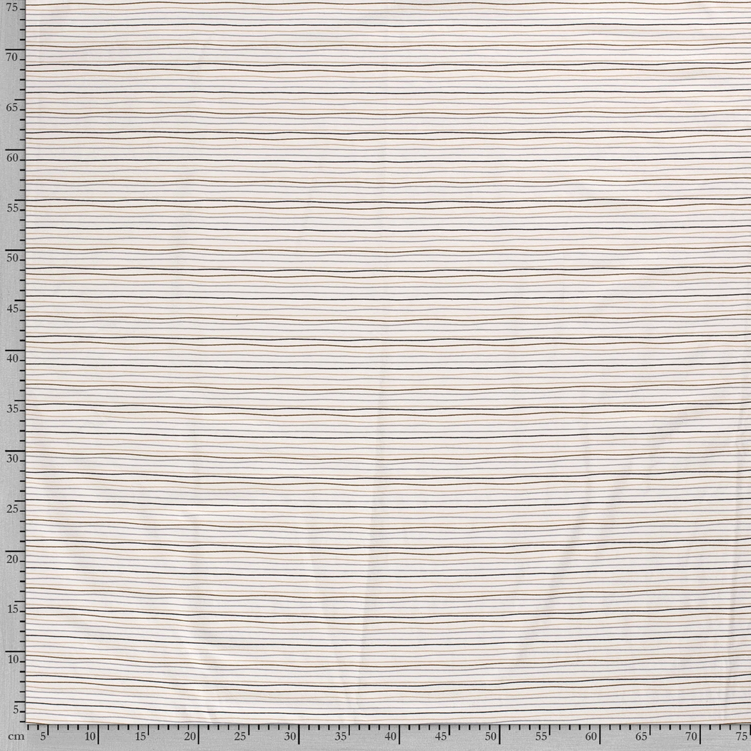 Tricot wavy striped stretch cotton jersey knit fabric, by the half metre. Natural.