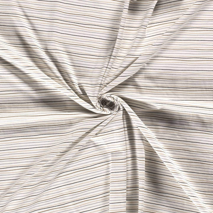 Tricot wavy striped stretch cotton jersey knit fabric, by the half metre. Natural.