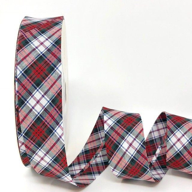 Red/White/Green Tartan Bias Binding x 1m. Double fold 30mm wide