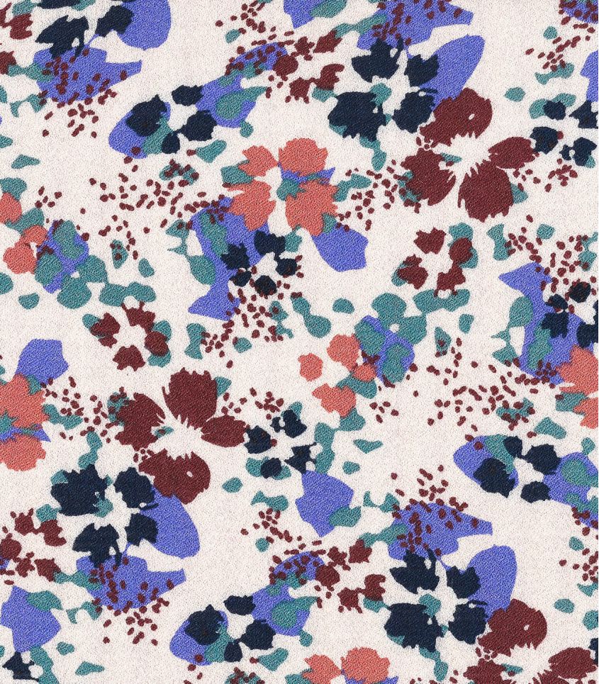 Primrose Iris 100% viscose floral crêpe woven dressmaking fabric. By Cousette.